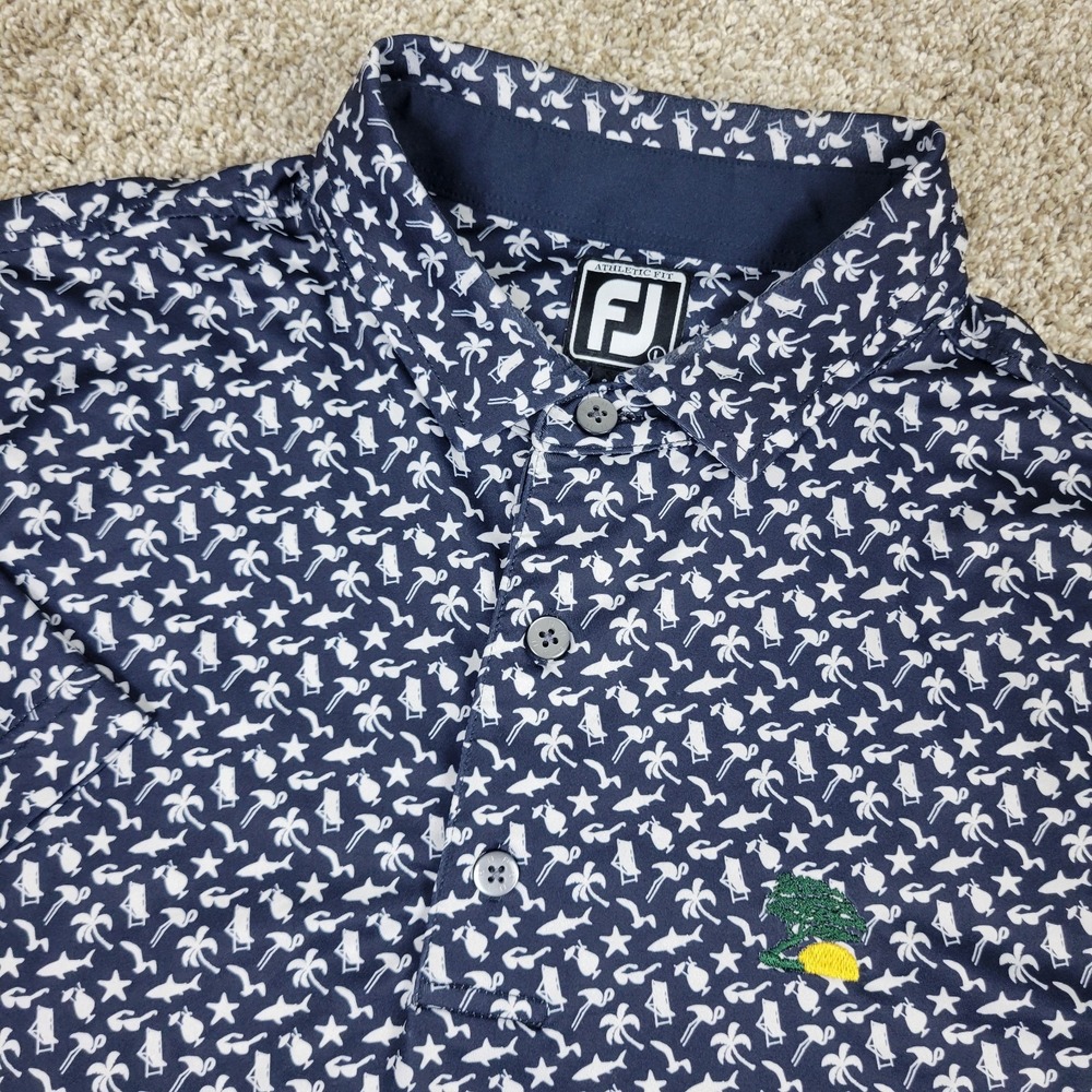 FootJoy Athletic Fit Mens Large Black White AOP Beach Vibes Performance Polo